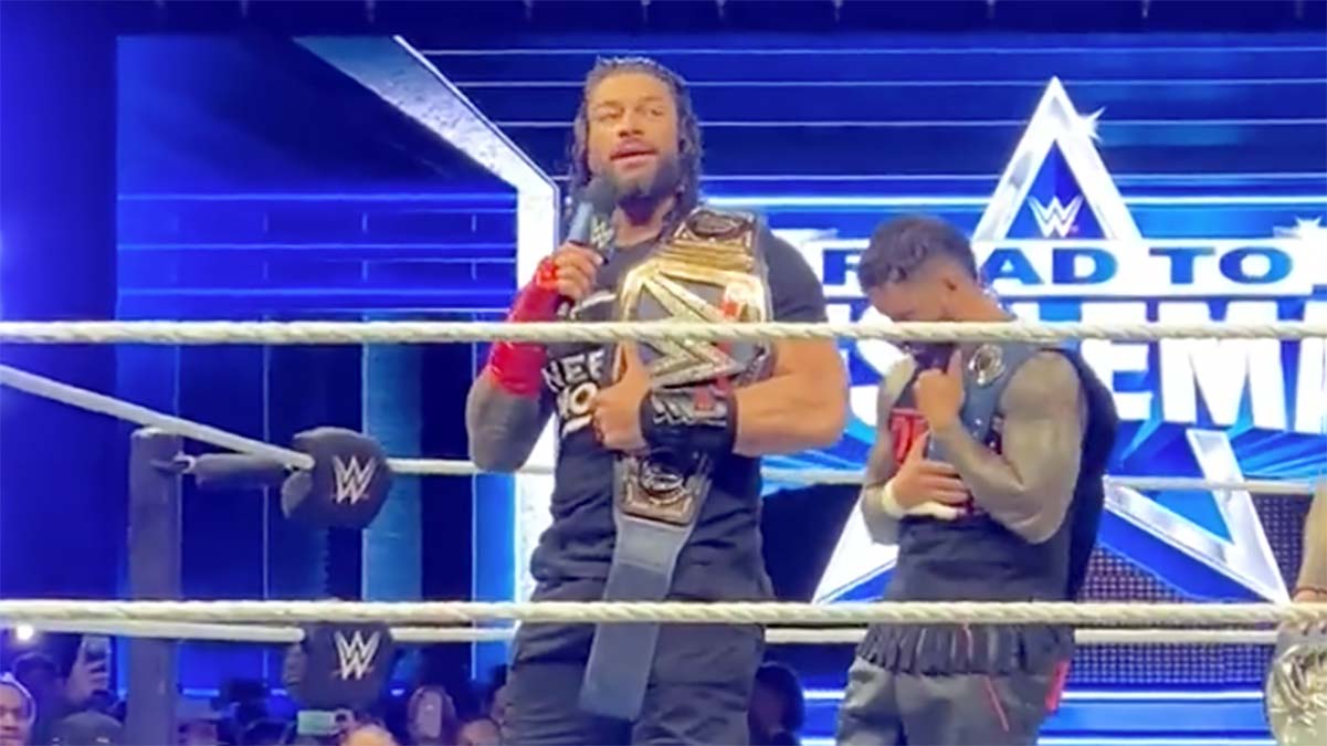 Watch: Roman Reigns Breaks Character at WWE Live Event