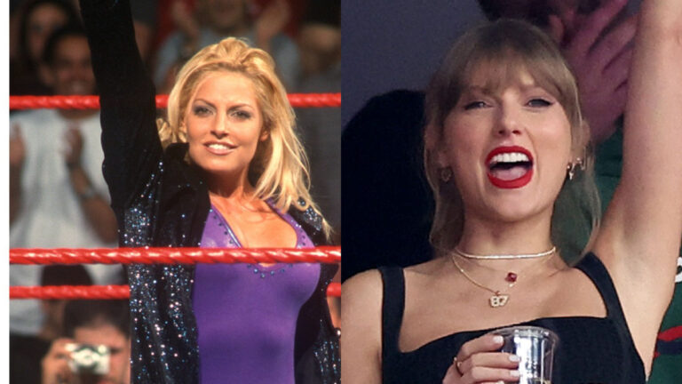 Trish Stratus Acknowledges Taylor Swift Mirroring Her Signature Pose at SuperBowl LVIII