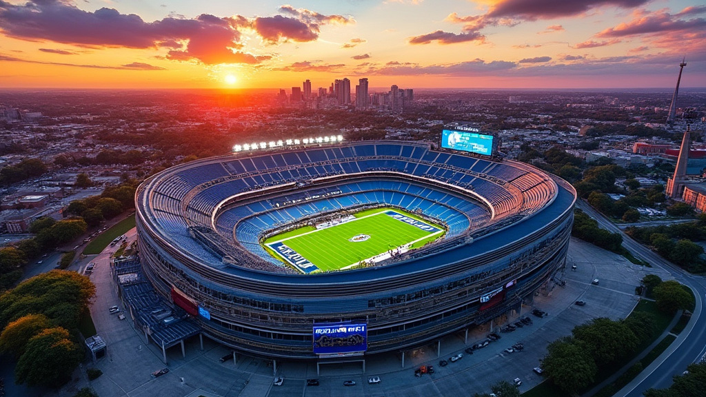 Open Air Football Stadium at Sunset