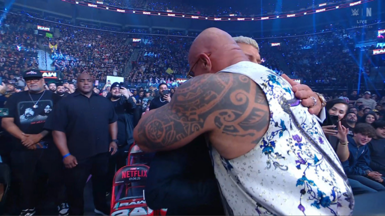 The Rock Appears On WWE Raw, Hugs Cody Rhodes