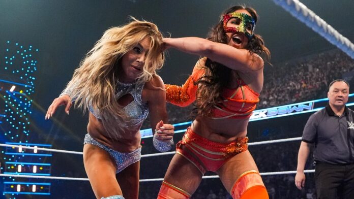 Chelsea Green has been wearing a face mask due to her broken nose. Photo: WWE.com