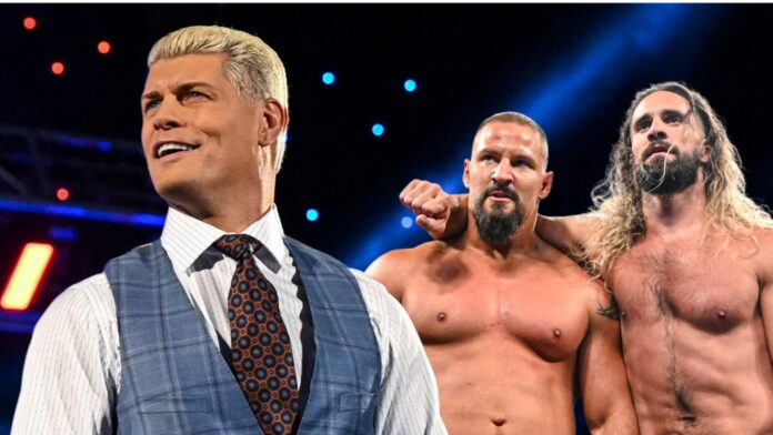 Cody Rhodes with Bron Breakker and Seth Rollins. Photo: WWE.com