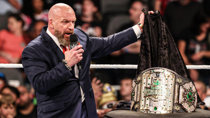 Triple H unveils the Crown Jewel Championship in Saudi Arabia. Photo: WWE.com