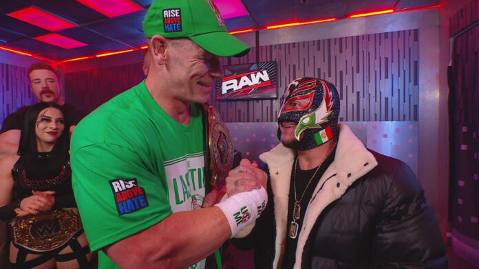 John Cena met Rey Mysterio after winning IC title on Raw. Photo: WWE.com