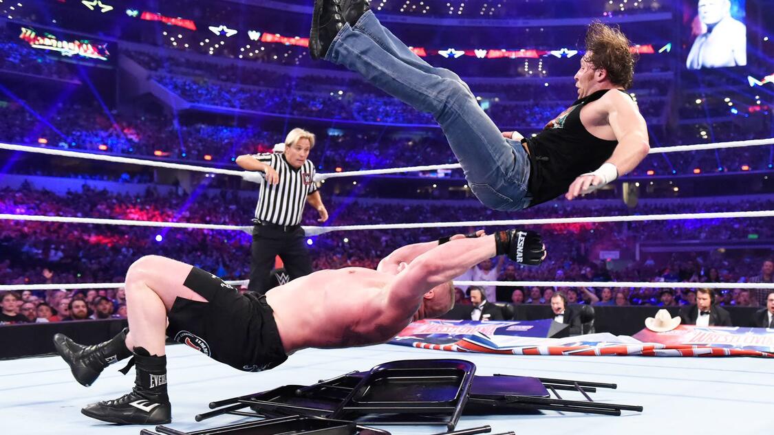Dean Ambrose and Brock Lesnar at WrestleMania 32