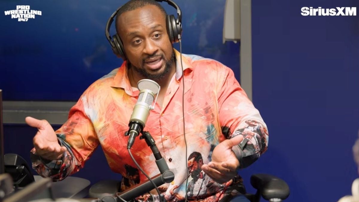 Big E and Peter Rosenberg during a wrestling interview discussion