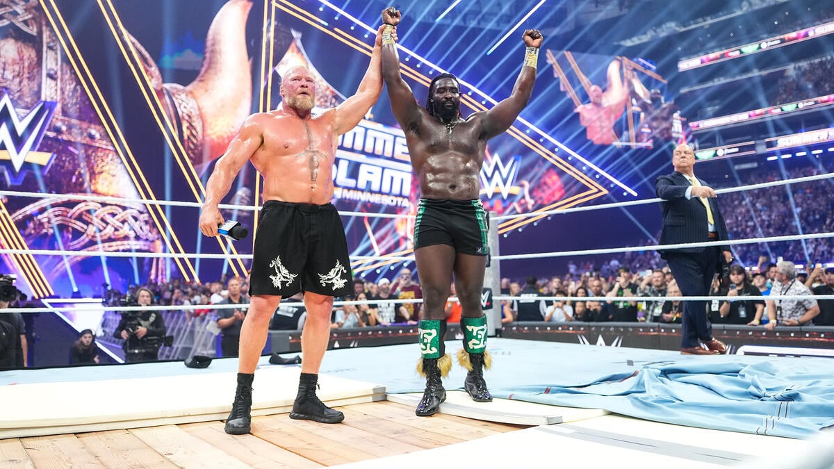 Details Of Oba Femi And Brock Lesnar’s Backstage Interaction After SummerSlam