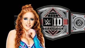 Sloane Jacobs smiling beside the WWE ID Championship belt