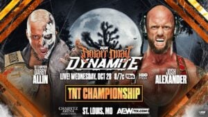 AEW Fright Night Dynamite graphic showing TNT Champion Darby Allin and Josh Alexander for their TNT Championship match in St. Louis