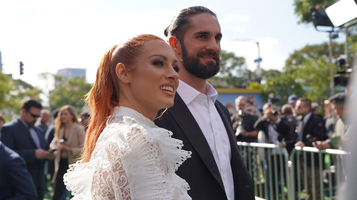 Becky Lynch and Seth Rollins at the Dolittle premiere