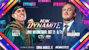 AEW graphic for Speedball Mike Bailey vs. Ilja Dragunov on the October 21 Dynamite in Coral Gables