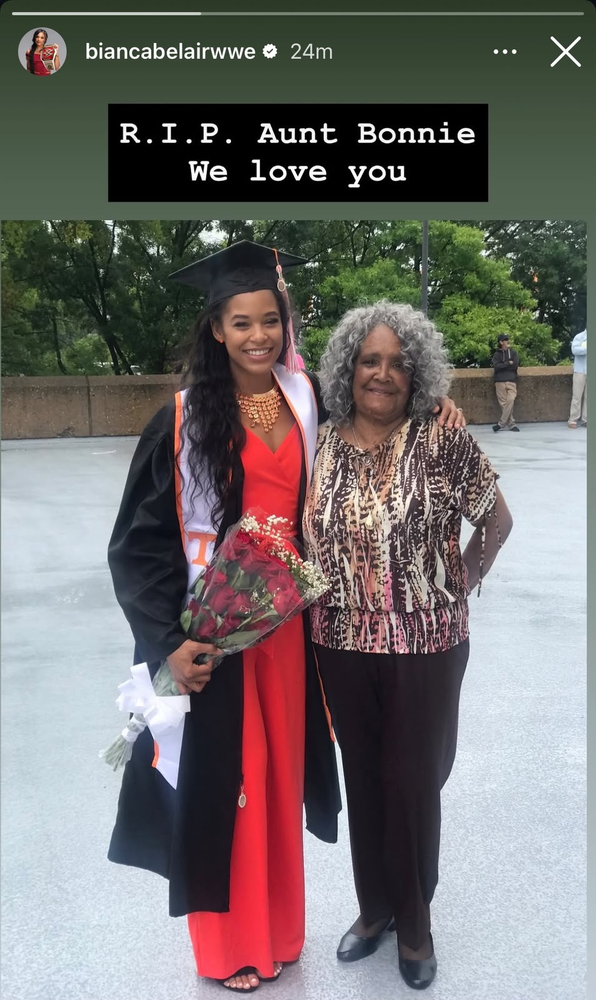 Bianca Belair Instagram story with her Aunt Bonnie at her graduation