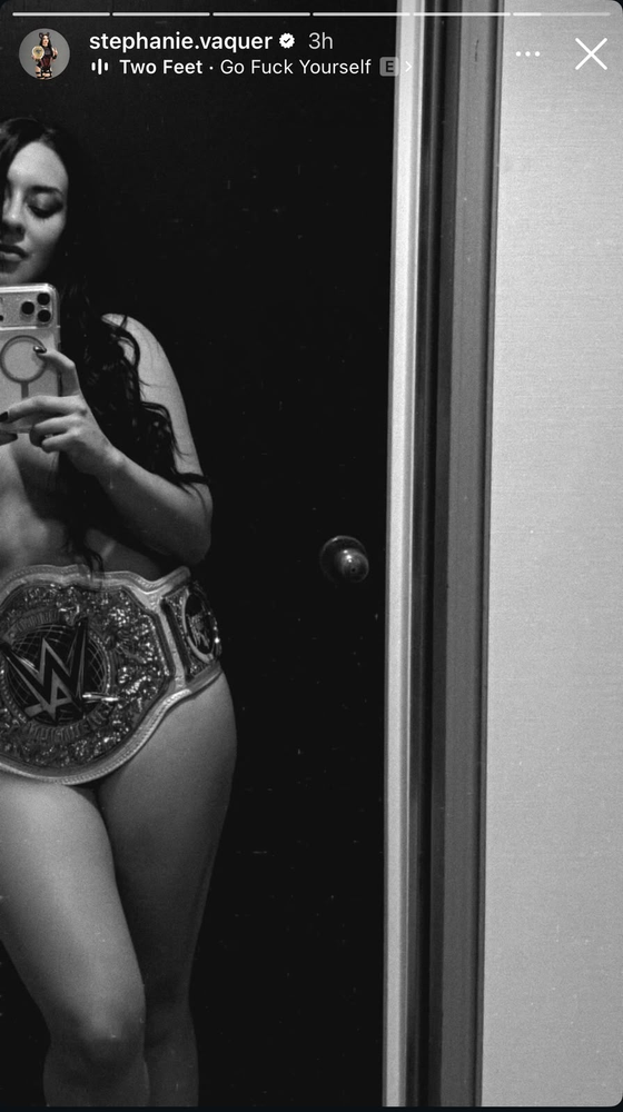 Stephanie Vaquer's black-and-white Instagram story photo with her WWE Women's World Championship