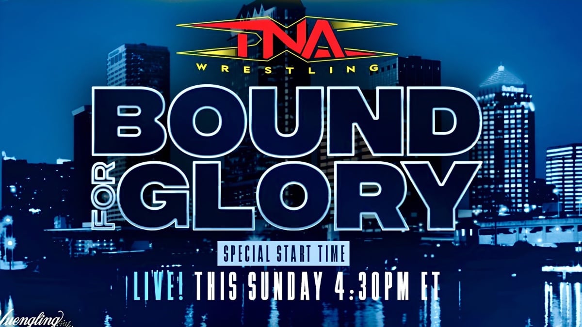 TNA Bound For Glory graphic over the Tampa skyline announcing a special 4:30 p.m. ET start time this Sunday