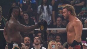 Swerve Strickland initially refused to hand the title over to Adam Page. Photo: AEW