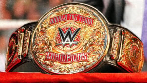 WWE World Tag Team Championship belt displayed at ringside